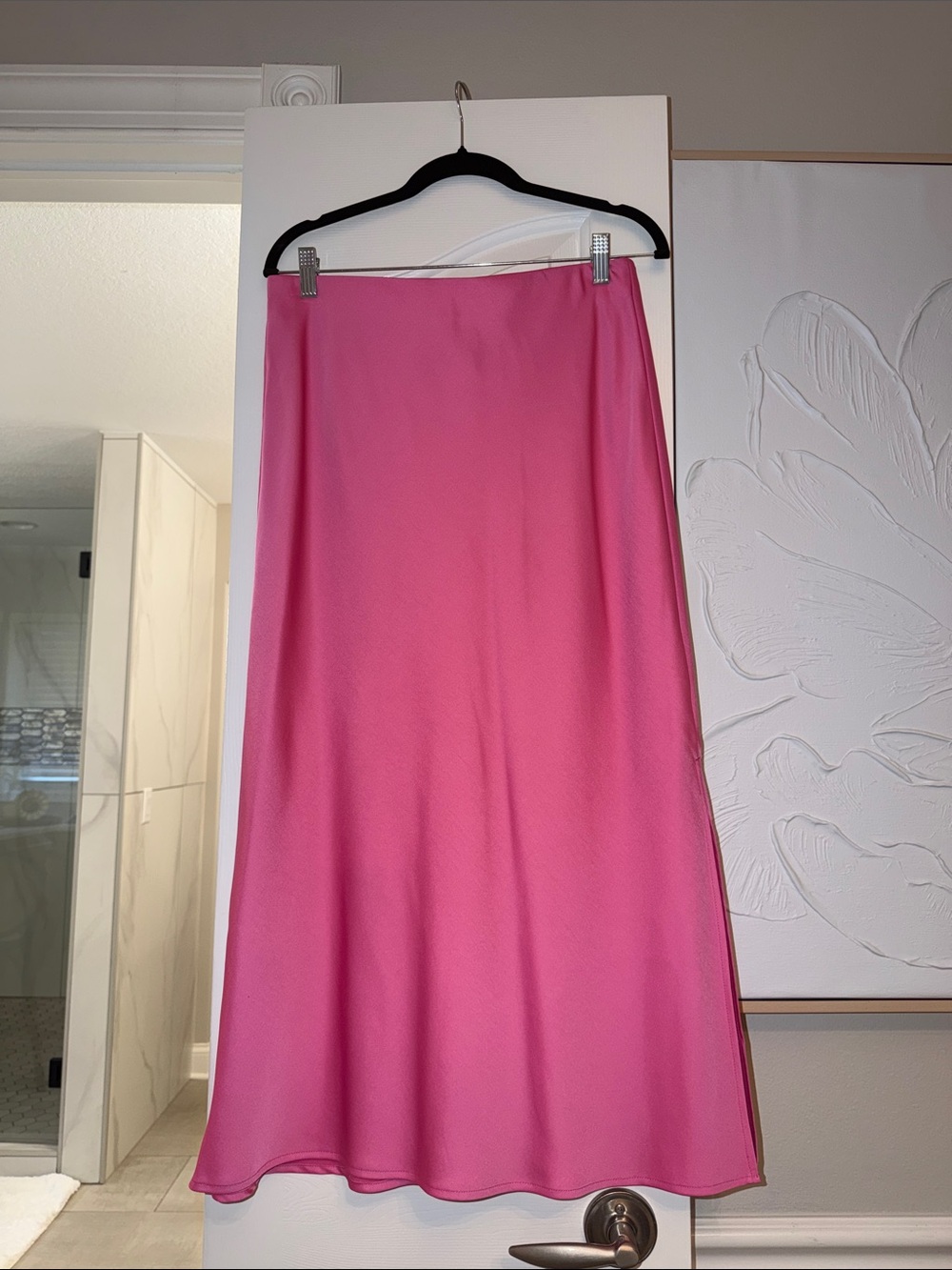 A New Day Pink A-Line Midi Skirt with slit. NWOT Size M